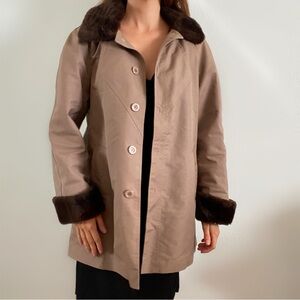 Vintage fur trimmed peacoat coat tan brown penny lane jacket trench 60s size 8